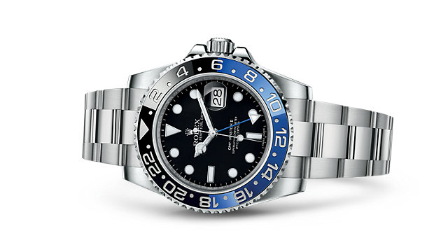 The classic Rolex GMT Master II with a blue and black ceramic bezel.