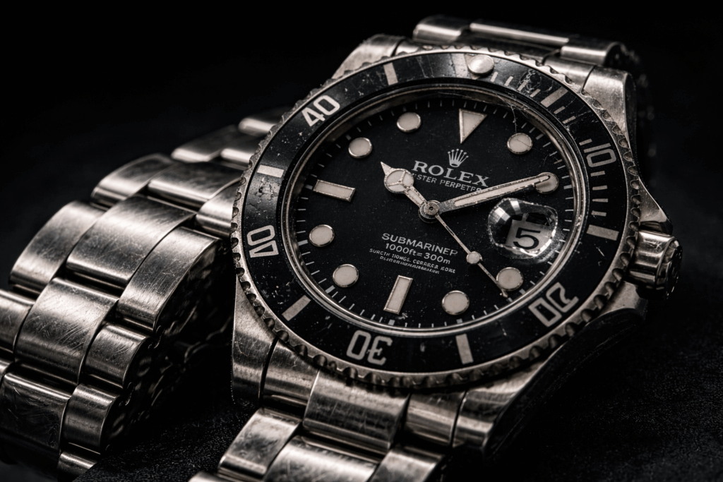 Rolex watch with scratches on its bracelet
