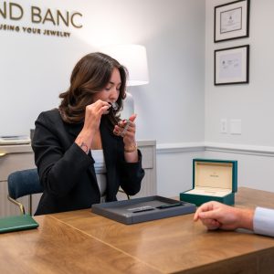 Stephanie Sainz meeting with a client at Diamond Banc, Coral Gables