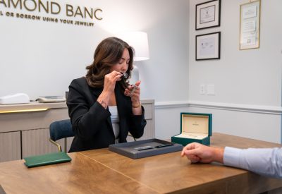 Stephanie Sainz meeting with a client at Diamond Banc, Coral Gables