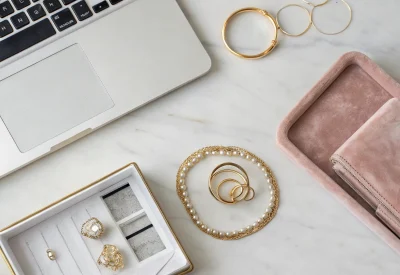 Valuable gold jewelry being prepared to sell online for the best price.