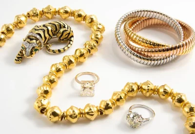 Estate jewelry arranged for a professional evaluation