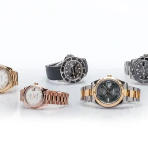 Steel Rolex luxury watch with a black dial, an existing Diamond Banc media library photo
