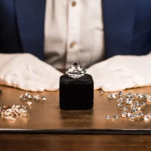 Diamond Banc expert inspecting a diamond ring during a professional evaluation
