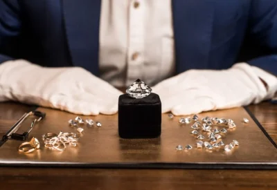 Diamond Banc expert inspecting a diamond ring during a professional evaluation